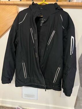Men's Black Waterproof Ski & Snowboard Jacket with White Trim